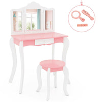 Kids Vanity Set with Tri-folding Acrylic Mirror TOP 20 Bonus Trinkets Set