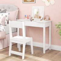 Kids Vanity Set with Flip Top Mirror, 2 in 1 Vanity Table & Chair Set w/Shatterproof Acrylic Mirror