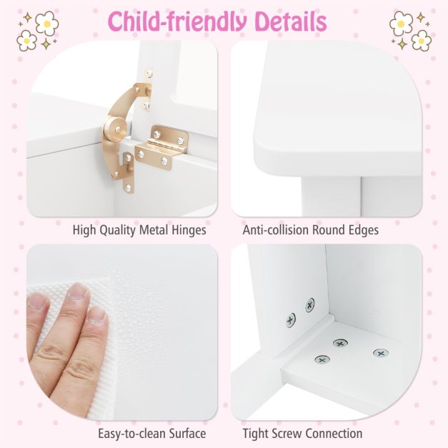 Kids Vanity Set with Flip Top Mirror, 2 in 1 Vanity Table & Chair Set w/Shatterproof Acrylic Mirror