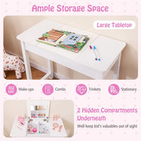 Kids Vanity Set with Flip Top Mirror, 2 in 1 Vanity Table & Chair Set w/Shatterproof Acrylic Mirror