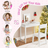 Kids Vanity Set with Flip Top Mirror, 2 in 1 Vanity Table & Chair Set w/Shatterproof Acrylic Mirror