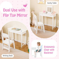 Kids Vanity Set with Flip Top Mirror, 2 in 1 Vanity Table & Chair Set w/Shatterproof Acrylic Mirror
