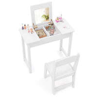 Kids Vanity Set with Flip Top Mirror, 2 in 1 Vanity Table & Chair Set w/Shatterproof Acrylic Mirror