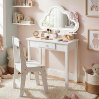 Kids Vanity Set with Lighted Cloud Mirror and Stool for Girls