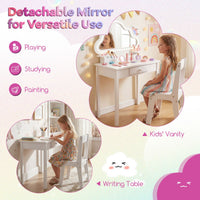 Kids Vanity Set with Lighted Cloud Mirror and Stool for Girls