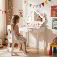 Kids Vanity Set with Lighted Cloud Mirror and Stool for Girls