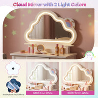 Kids Vanity Set with Lighted Cloud Mirror and Stool for Girls