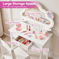 Kids Vanity Set with Lighted Cloud Mirror and Stool for Girls