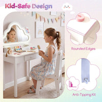 Kids Vanity Set with Lighted Cloud Mirror and Stool for Girls