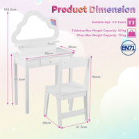 Kids Vanity Set with Lighted Cloud Mirror and Stool for Girls