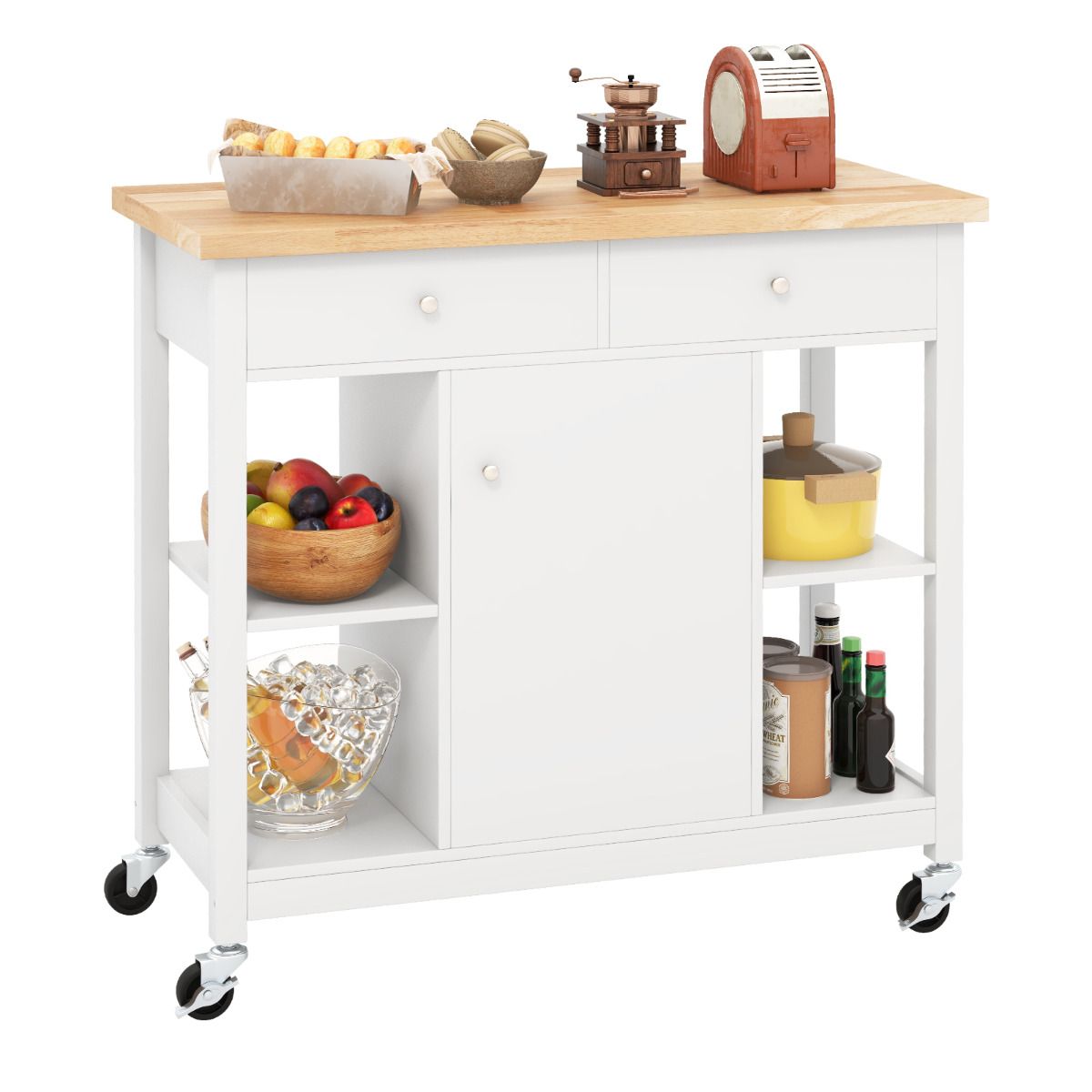 Giantex Kitchen Island on Wheels, Rolling Cart with Open Shelves, Storage Drawers & Cabinet