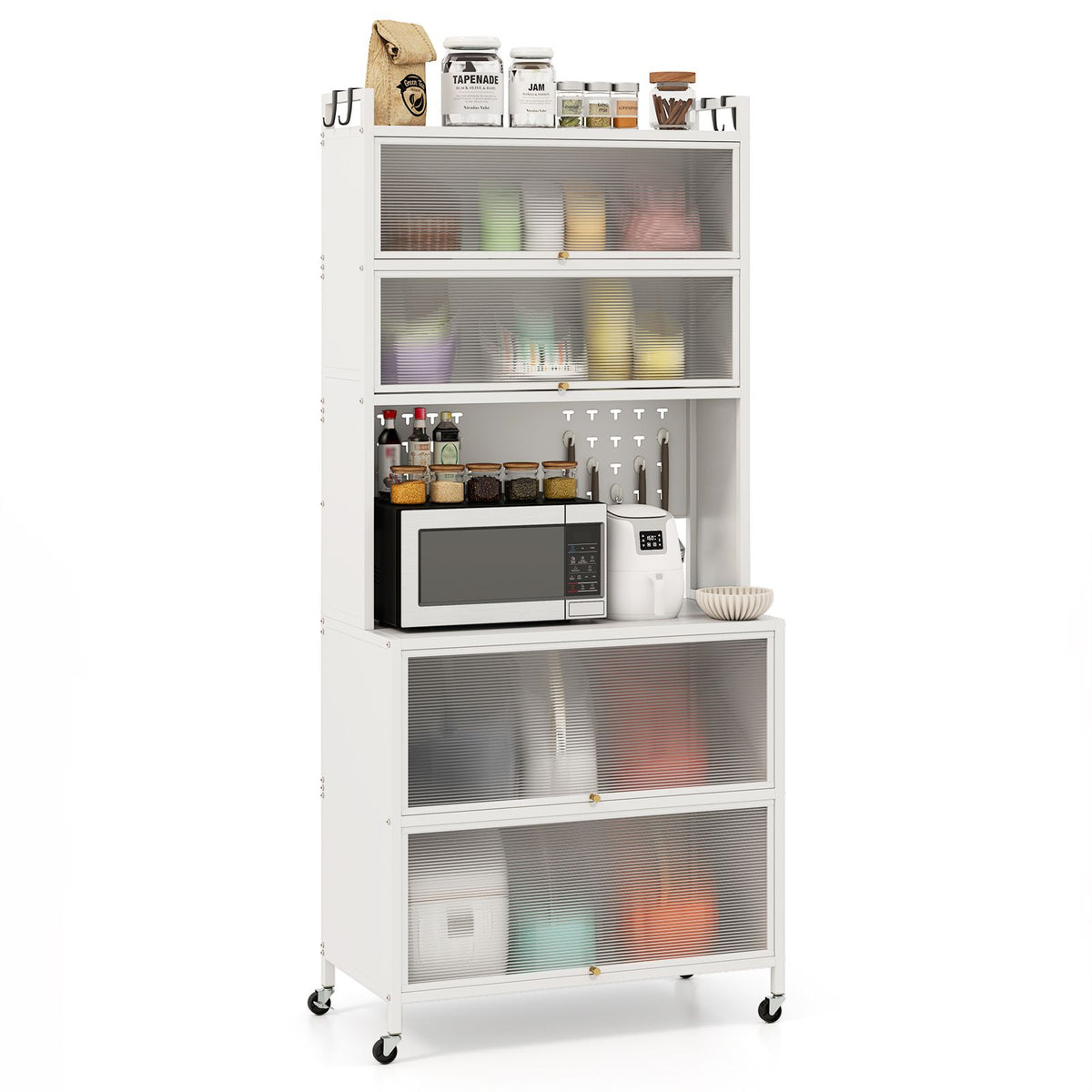 6-Tier Kitchen Pantry Cabinet with Hutch and Flip Doors