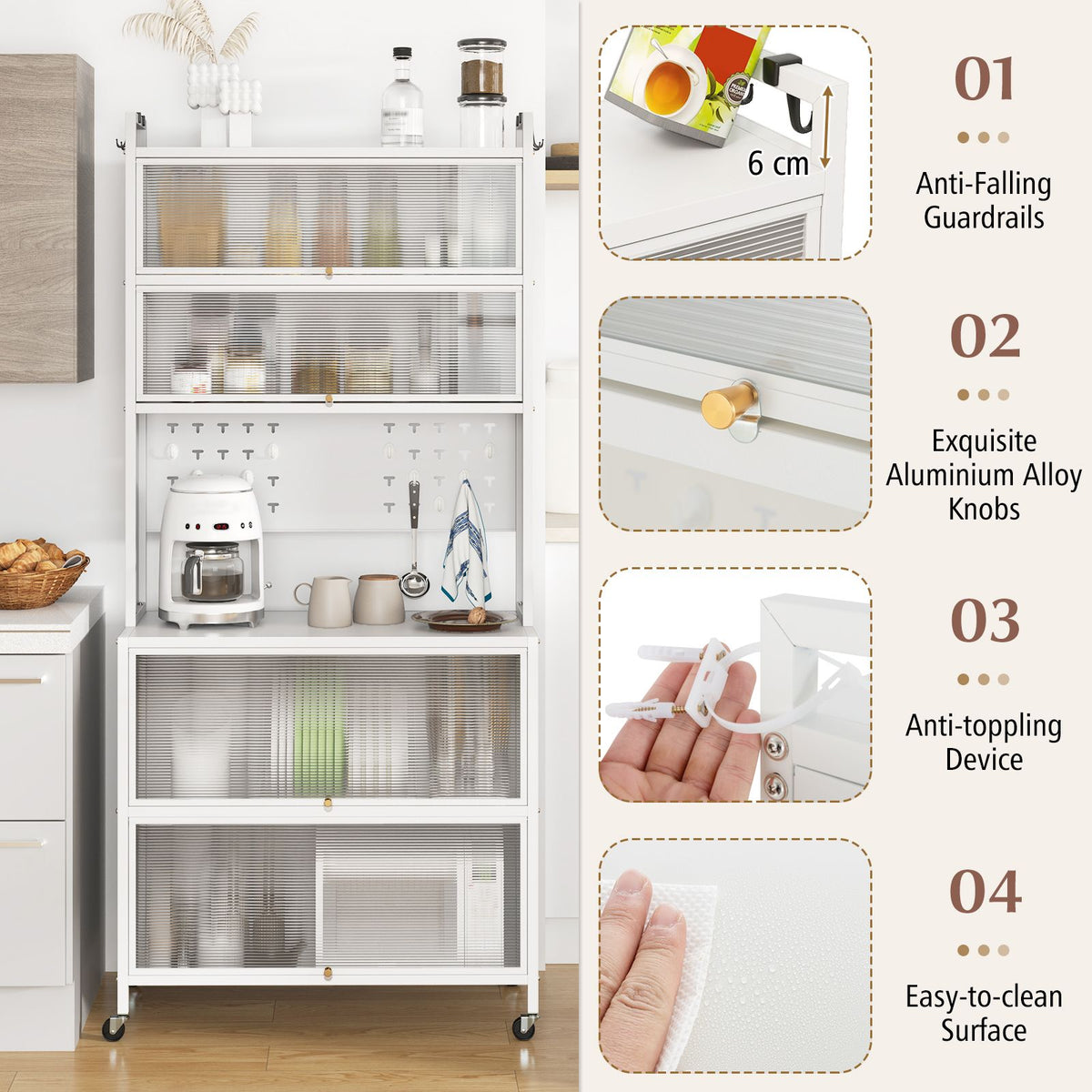 6-Tier Kitchen Pantry Cabinet with Hutch and Flip Doors