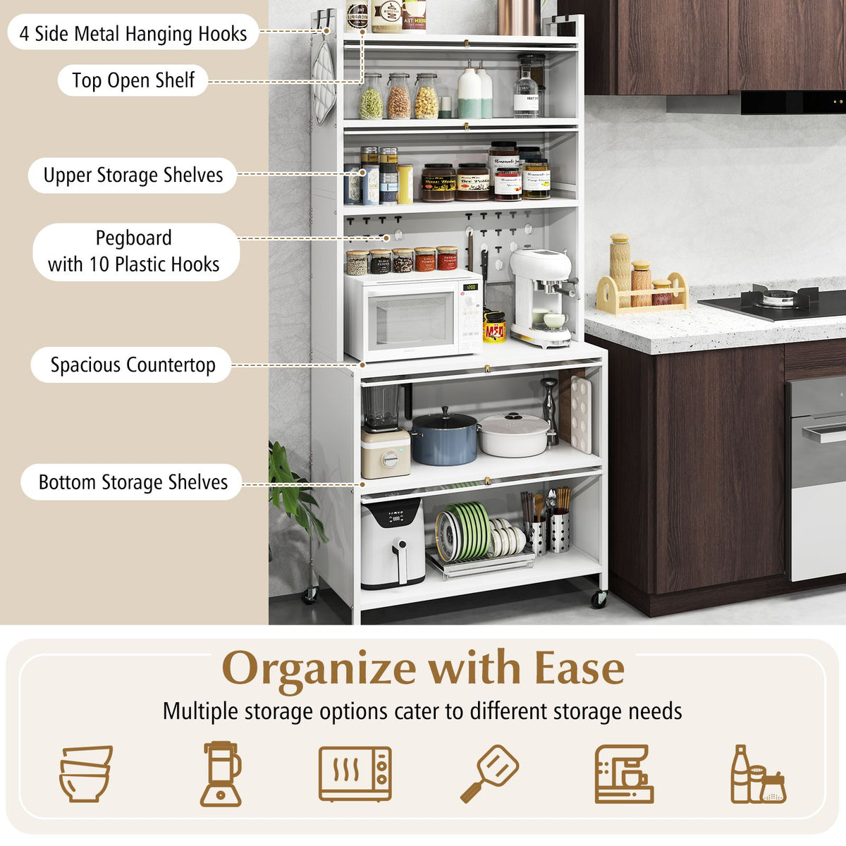 6-Tier Kitchen Pantry Cabinet with Hutch and Flip Doors