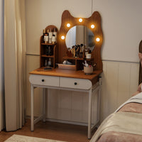Kitty-shaped Vanity Desk with Mirror and Lights