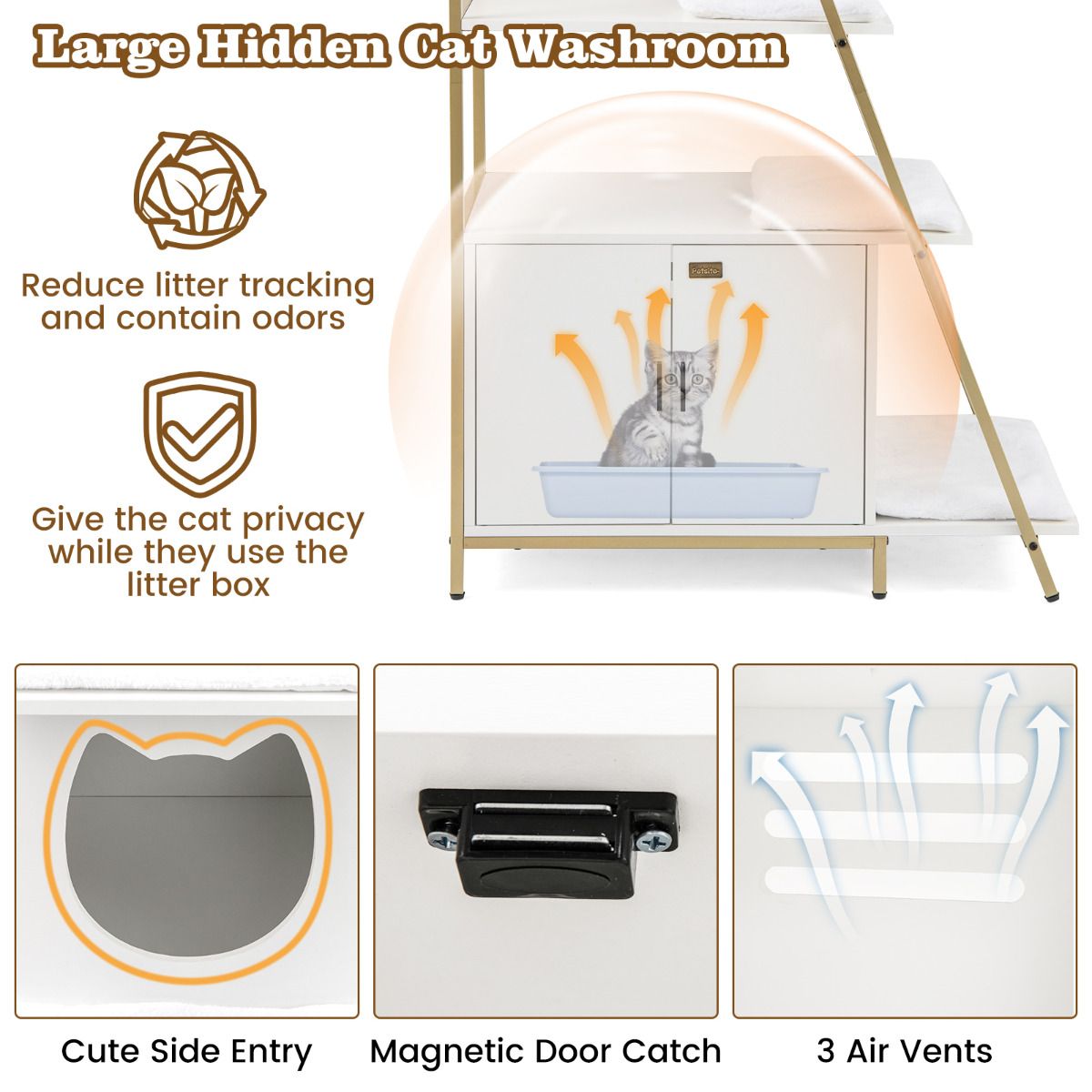 Large Cat Litter Box Enclosure with Storage 2-in-1 Hidden Cat Washroom