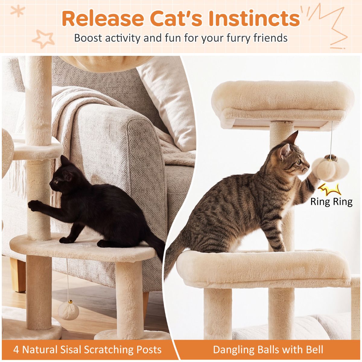 Large Multi-Level Cat Tree Cat Tower with Scratching Posts