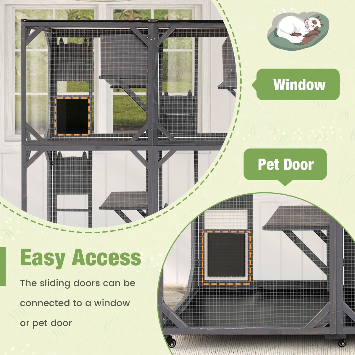182 CM Tall Outdoor Catio Kitten Enclosure with Weatherproof Asphalt Roof