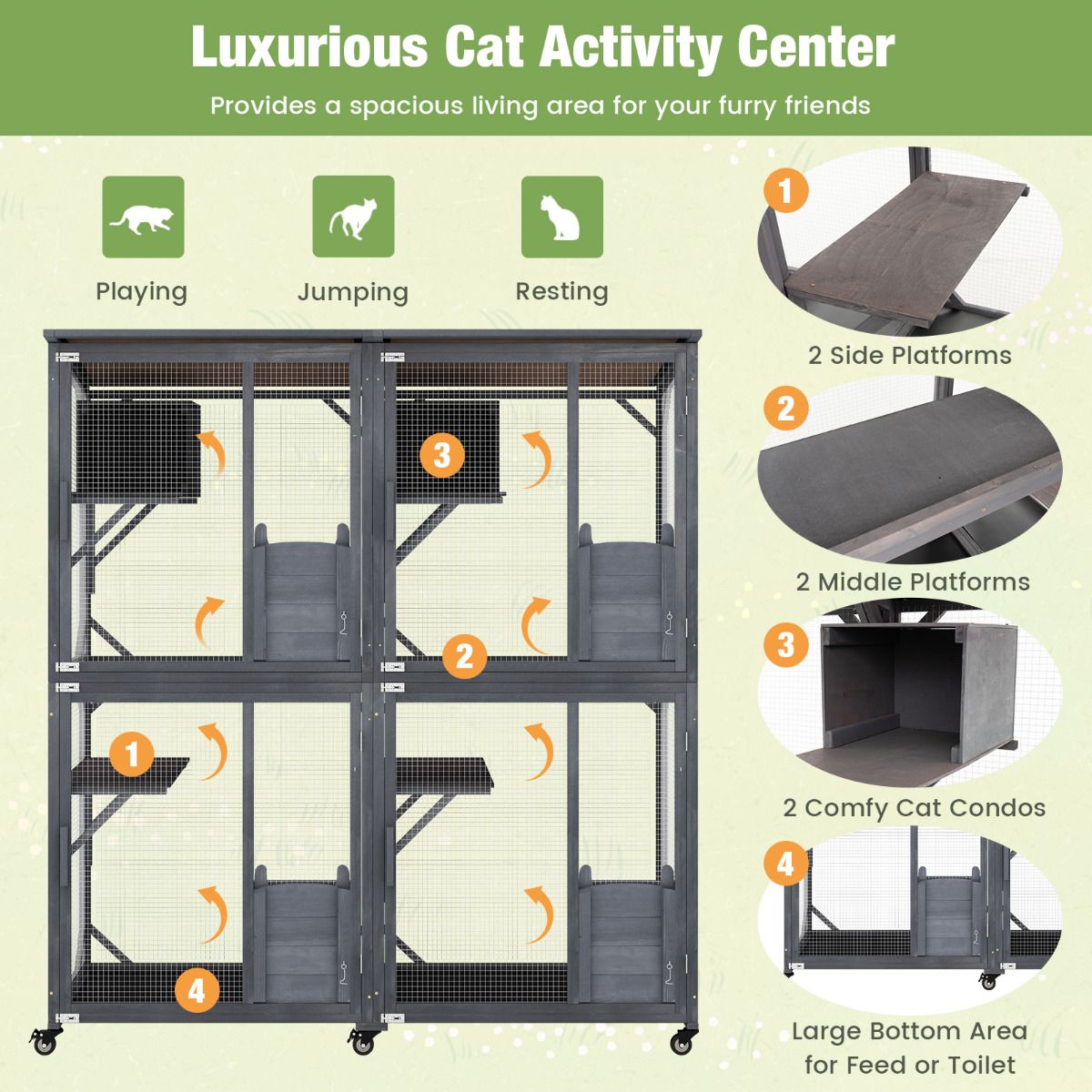 182 CM Tall Outdoor Catio Kitten Enclosure with Weatherproof Asphalt Roof
