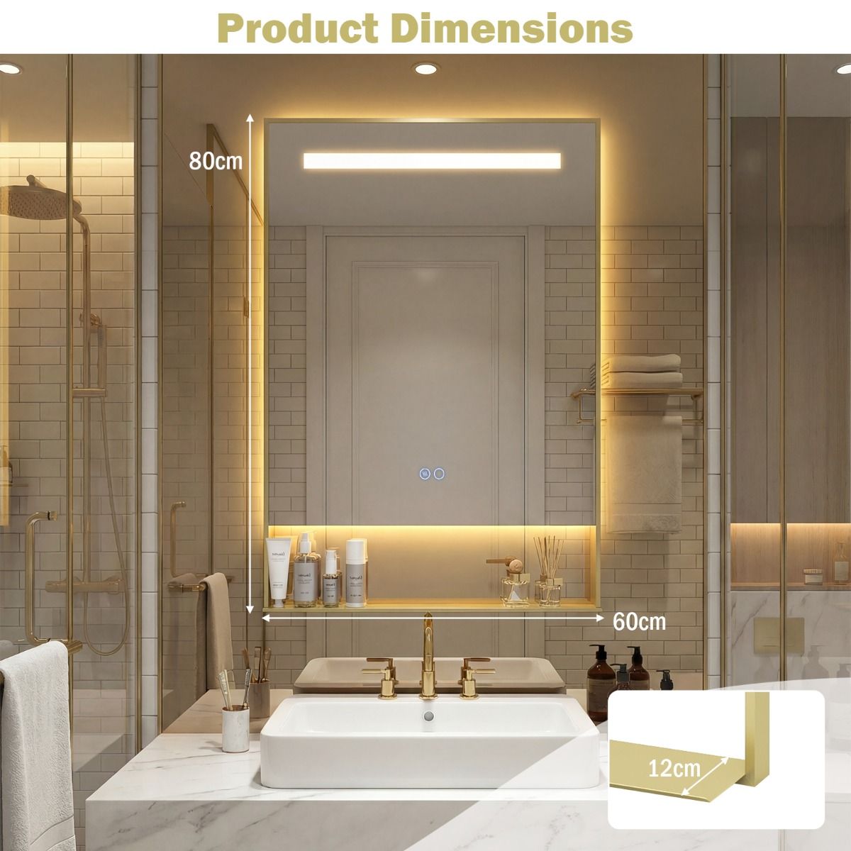LED Bathroom Mirror with Anti-Fog Function and Adjustable Brightness