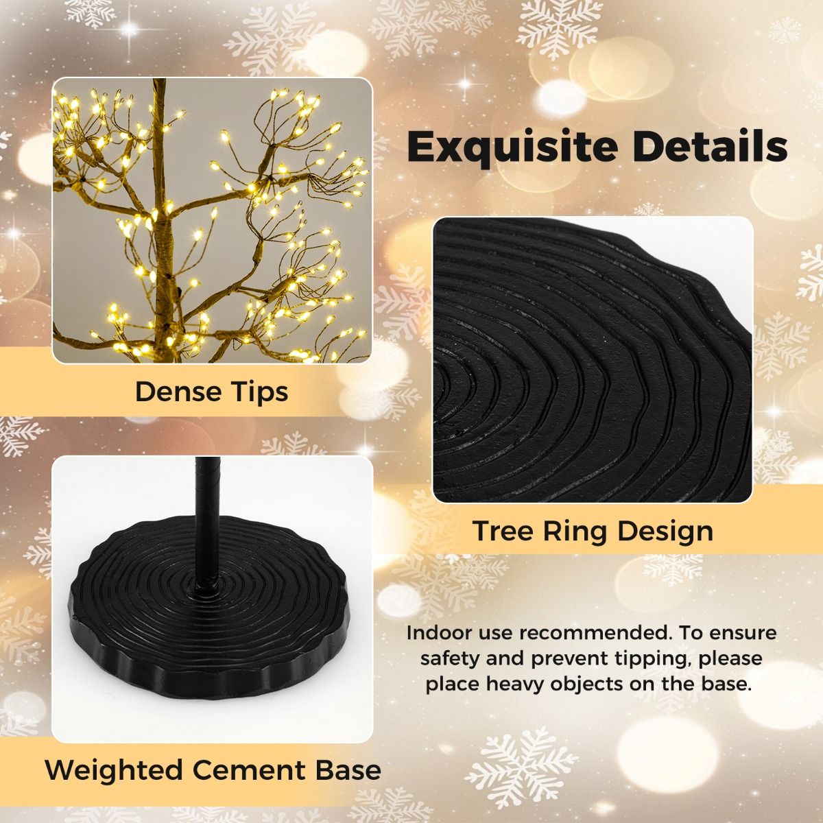 1.5M Lighted Alpine Tree with 1000 Warm LED Lights and Weighted Base