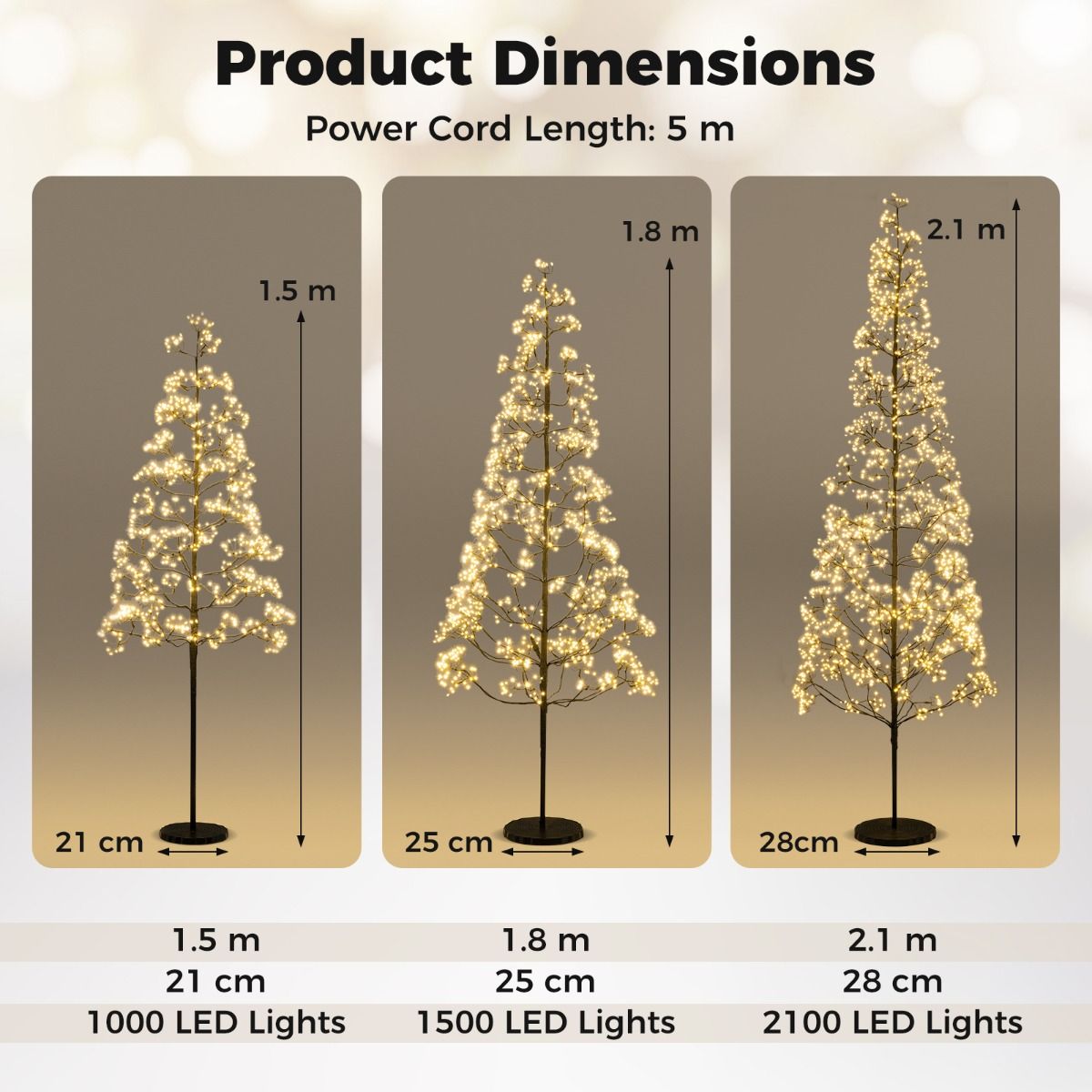1.5M Lighted Alpine Tree with 1000 Warm LED Lights and Weighted Base