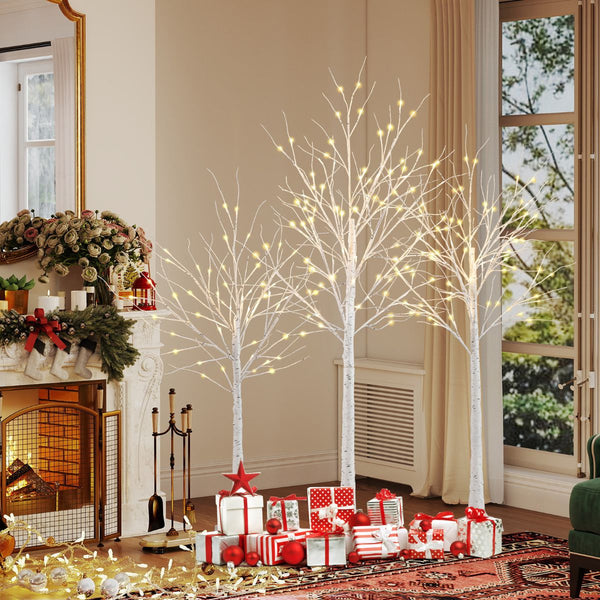 Lighted Birch Tree Set of 3 1.2/1.5/1.8M Pre-Lit Artificial Christmas Tree with 216 Warm White LED Lights