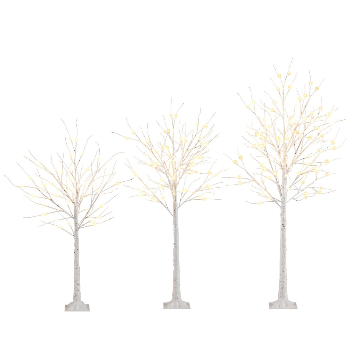 Lighted Birch Tree Set of 3 1.2/1.5/1.8M Pre-Lit Artificial Christmas Tree with 216 Warm White LED Lights