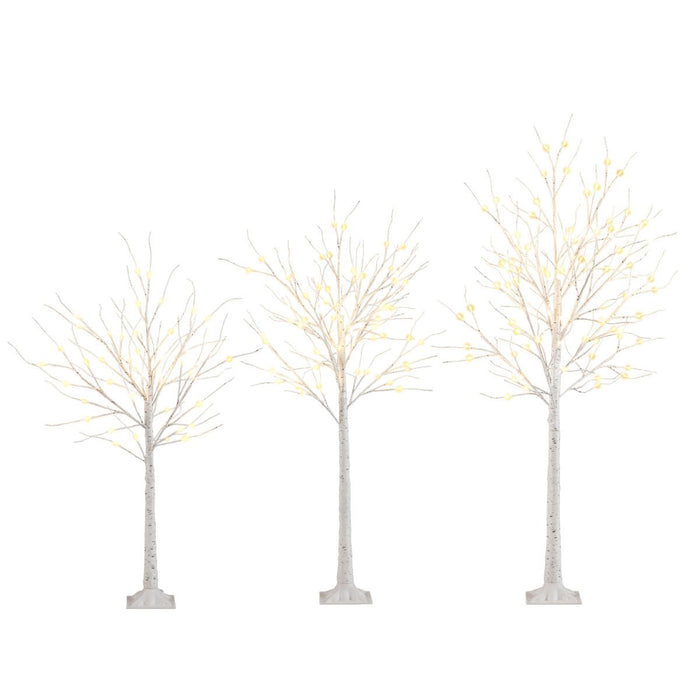 Lighted Birch Tree Set of 3 1.2/1.5/1.8M Pre-Lit Artificial Christmas Tree with 216 Warm White LED Lights
