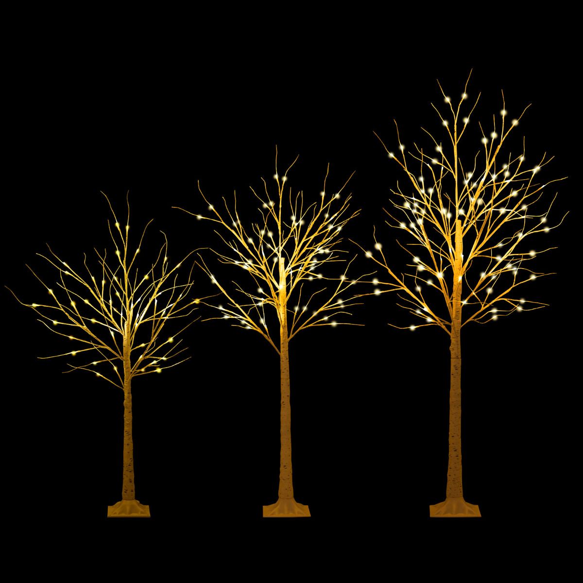Lighted Birch Tree Set of 3 1.2/1.5/1.8M Pre-Lit Artificial Christmas Tree with 216 Warm White LED Lights