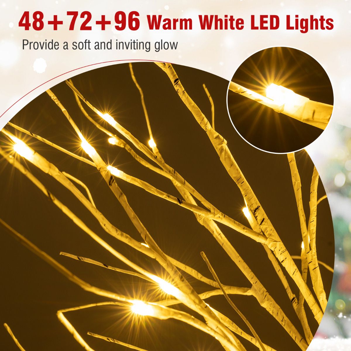 Lighted Birch Tree Set of 3 1.2/1.5/1.8M Pre-Lit Artificial Christmas Tree with 216 Warm White LED Lights