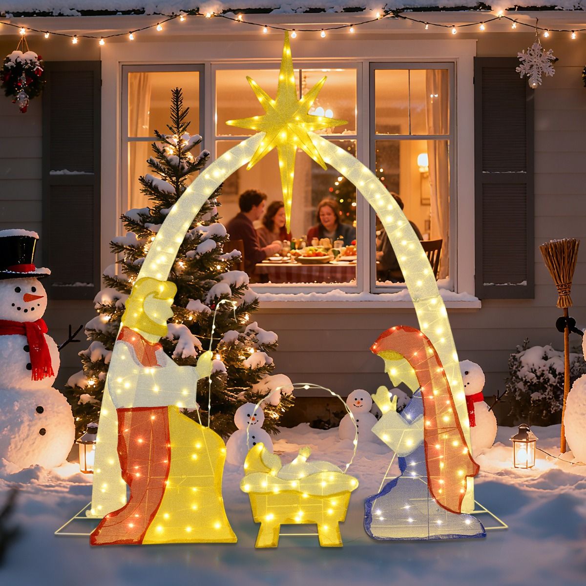 1.8m Lighted Nativity Scene with 240 Warm White LED Lights