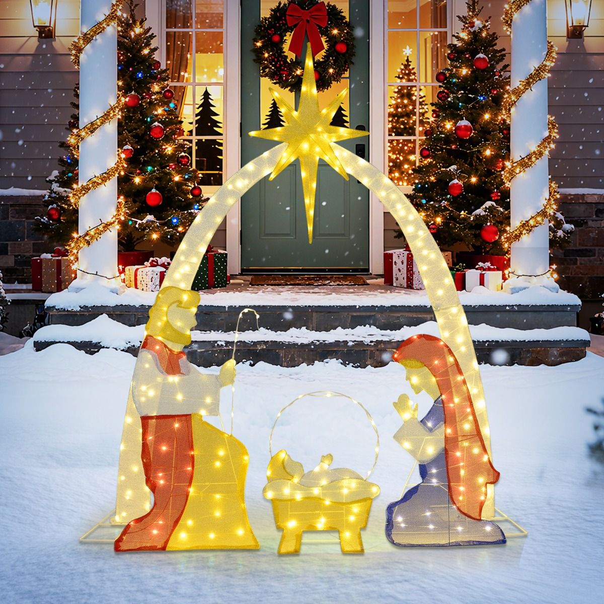 1.8m Lighted Nativity Scene with 240 Warm White LED Lights