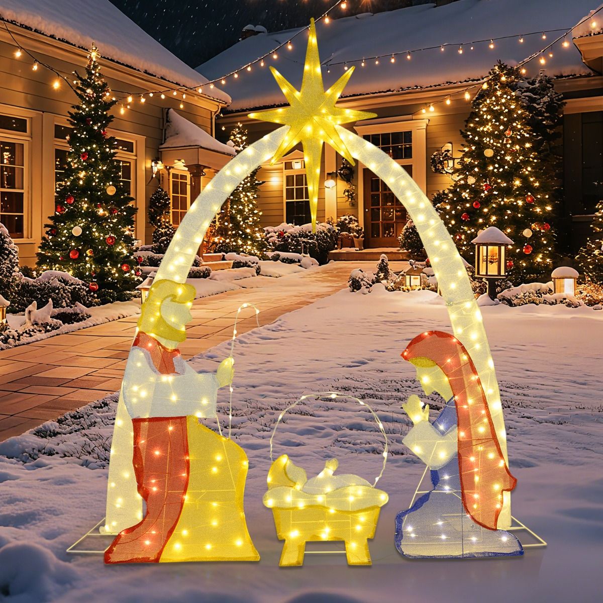 1.8m Lighted Nativity Scene with 240 Warm White LED Lights