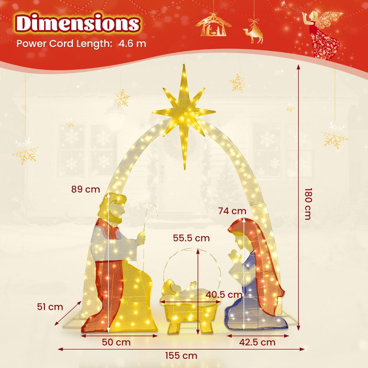 1.8m Lighted Nativity Scene with 240 Warm White LED Lights