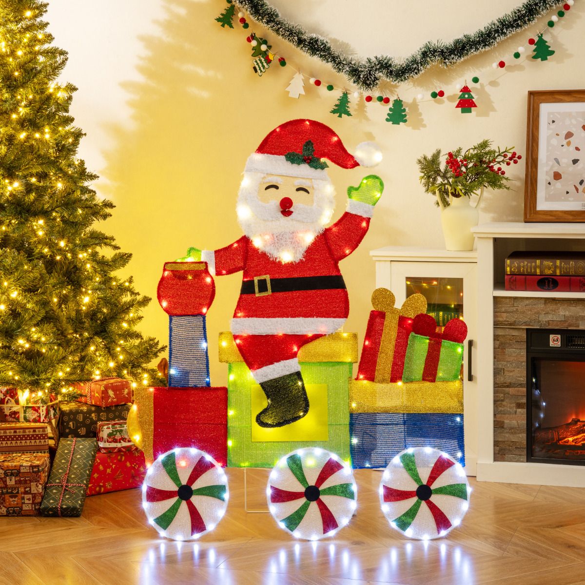 Lighted Santa on Train Christmas Decoration Indoor Outdoor 2D Santa Claus