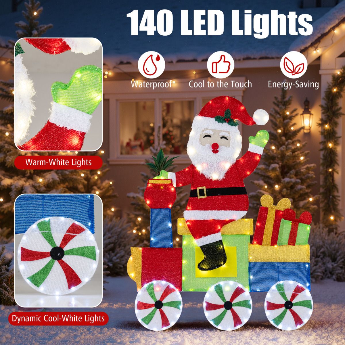 Lighted Santa on Train Christmas Decoration Indoor Outdoor 2D Santa Claus