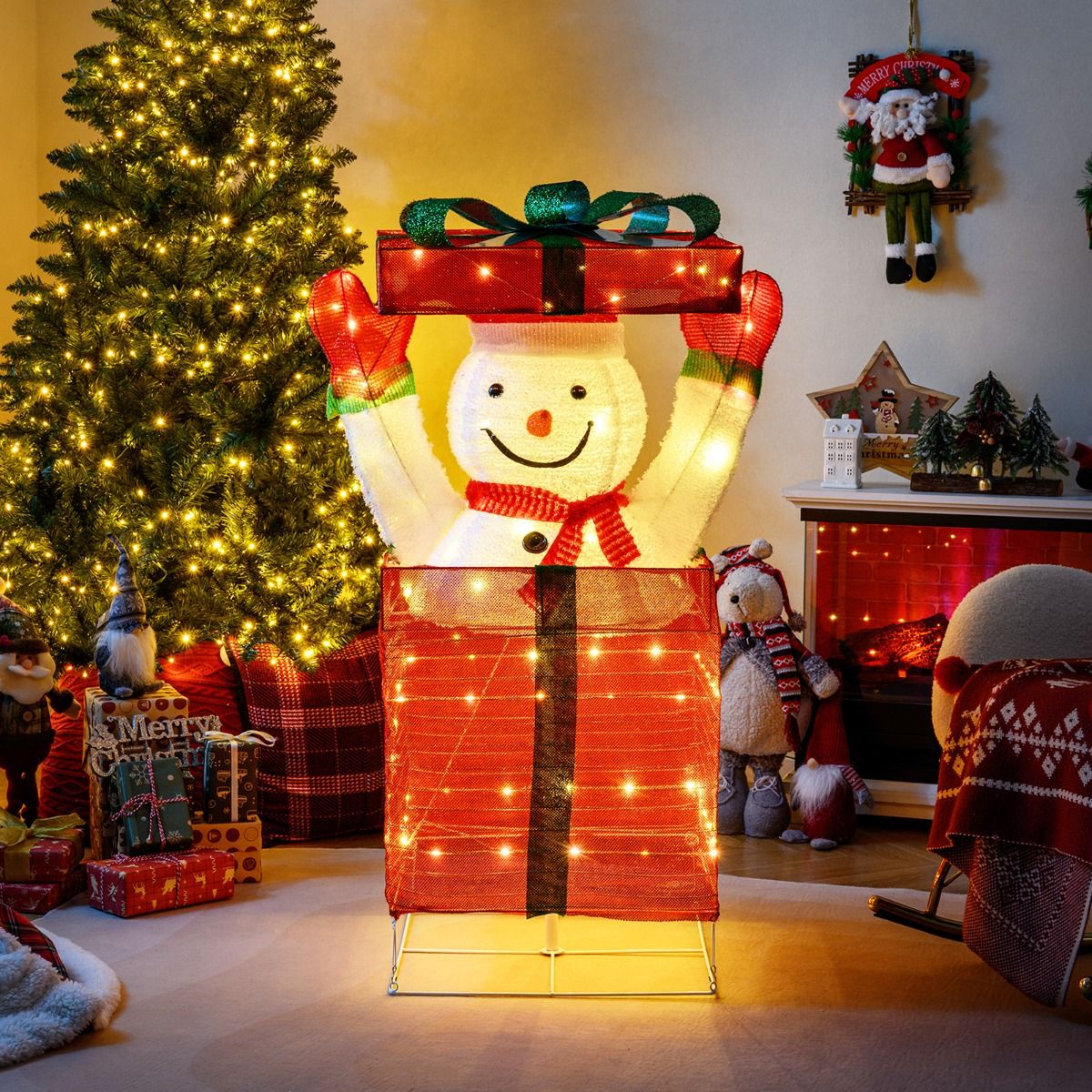 Lighted Snowman in Gift Box Christmas Decoration with 100 LED Lights