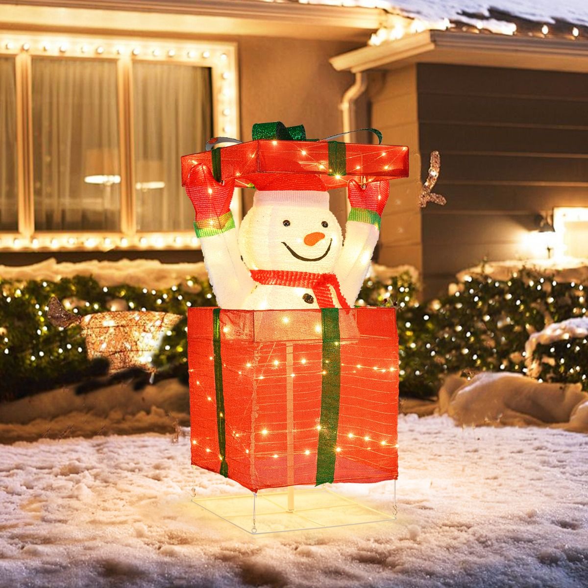 Lighted Snowman in Gift Box Christmas Decoration with 100 LED Lights
