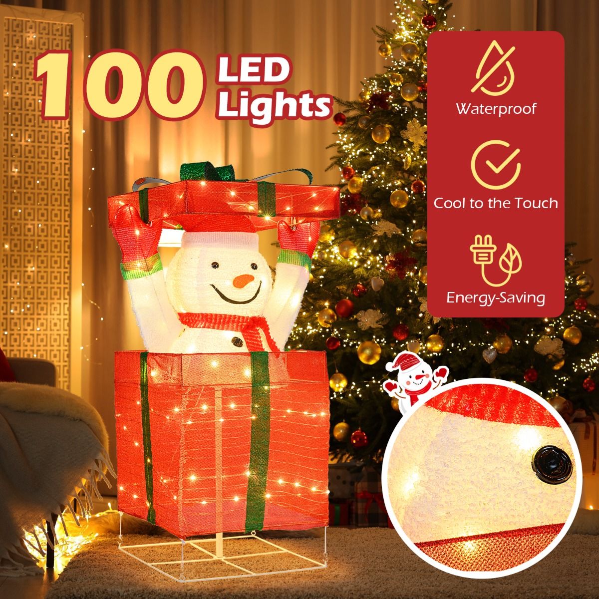 Lighted Snowman in Gift Box Christmas Decoration with 100 LED Lights