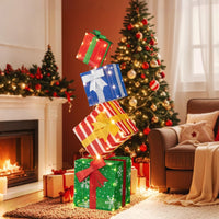 122CM Lighted Stacked Gift Boxes Tower Christmas Decorations