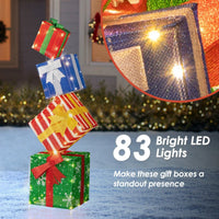 122CM Lighted Stacked Gift Boxes Tower Christmas Decorations