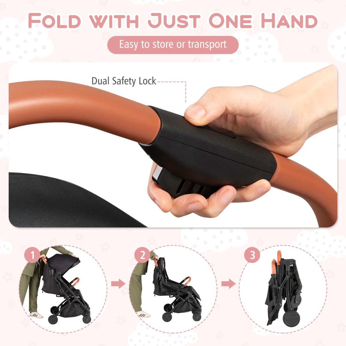 Lightweight Baby Stroller with Adjustable Backrest and Footmuff