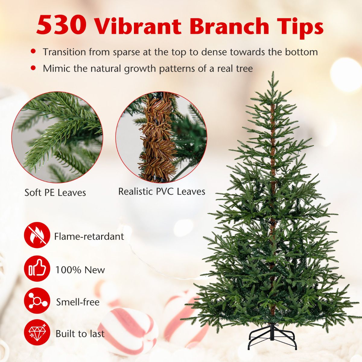 1.8/2.1M Pre-Lit Artificial Christmas Tree with 11 Light Modes 250/300 Warm White and Multicolored LED Lights