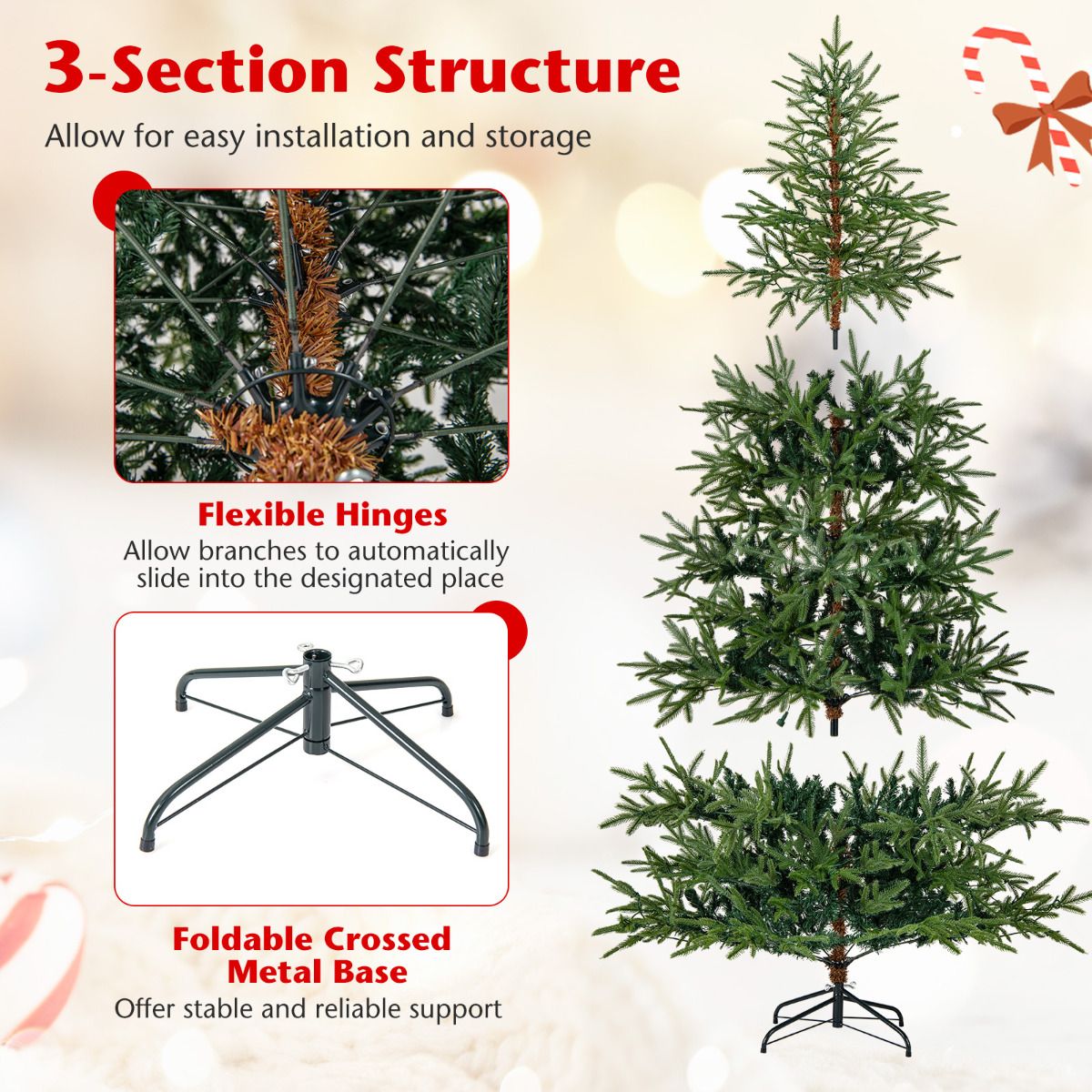 1.8/2.1M Pre-Lit Artificial Christmas Tree with 11 Light Modes 250/300 Warm White and Multicolored LED Lights