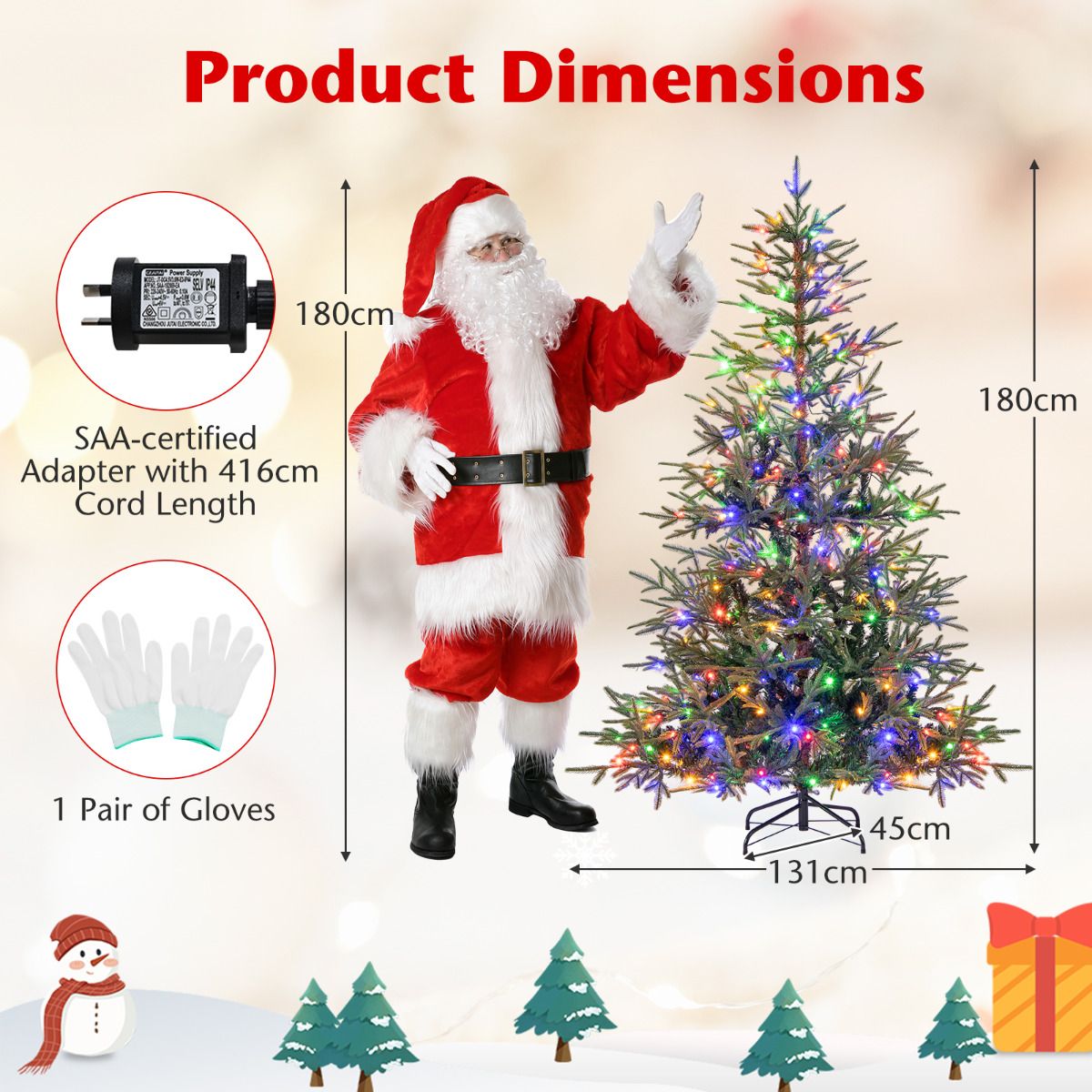 1.8/2.1M Pre-Lit Artificial Christmas Tree with 11 Light Modes 250/300 Warm White and Multicolored LED Lights