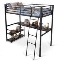 Loft Bed Single Size with Desk 2-in-1 Metal Loft Bed Frame with Charging Station