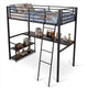 Loft Bed Single Size with Desk 2-in-1 Metal Loft Bed Frame with Charging Station