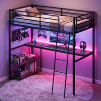 Loft Bed Single Size with Desk 2-in-1 Metal Loft Bed Frame with Charging Station