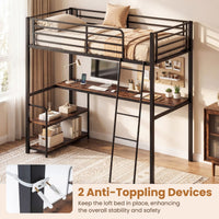 Loft Bed Single Size with Desk 2-in-1 Metal Loft Bed Frame with Charging Station